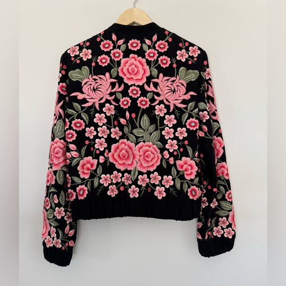 Needle & Thread Embroidered Rose Bomber Floral Crepe Jacket Size US 8 - Picture 6 of 16